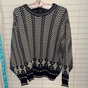 VINTAGE Navy and White Ski Sweater! Size L